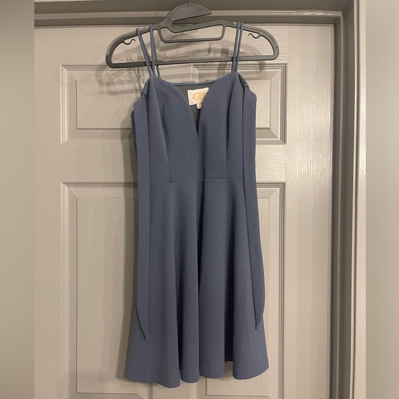 Gianni Bini GB Slate Blue Sweetheart Plunge Skater Dress with Tie Straps - Picture 3 of 6